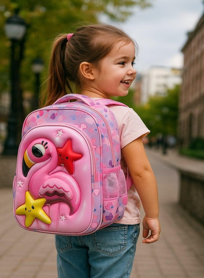 ZEVORA Kids Backpack - Cartoon flamingo Design (Pink) Waterproof Shoulder Bag (Pink, 14 inch) - Image 2